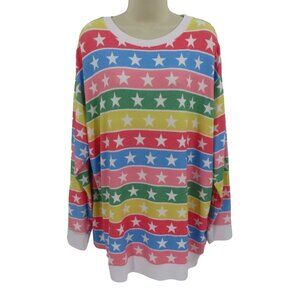 Wildfox Womens Small Striped Stripes Star Multicolor Pullover Sweater Oversized